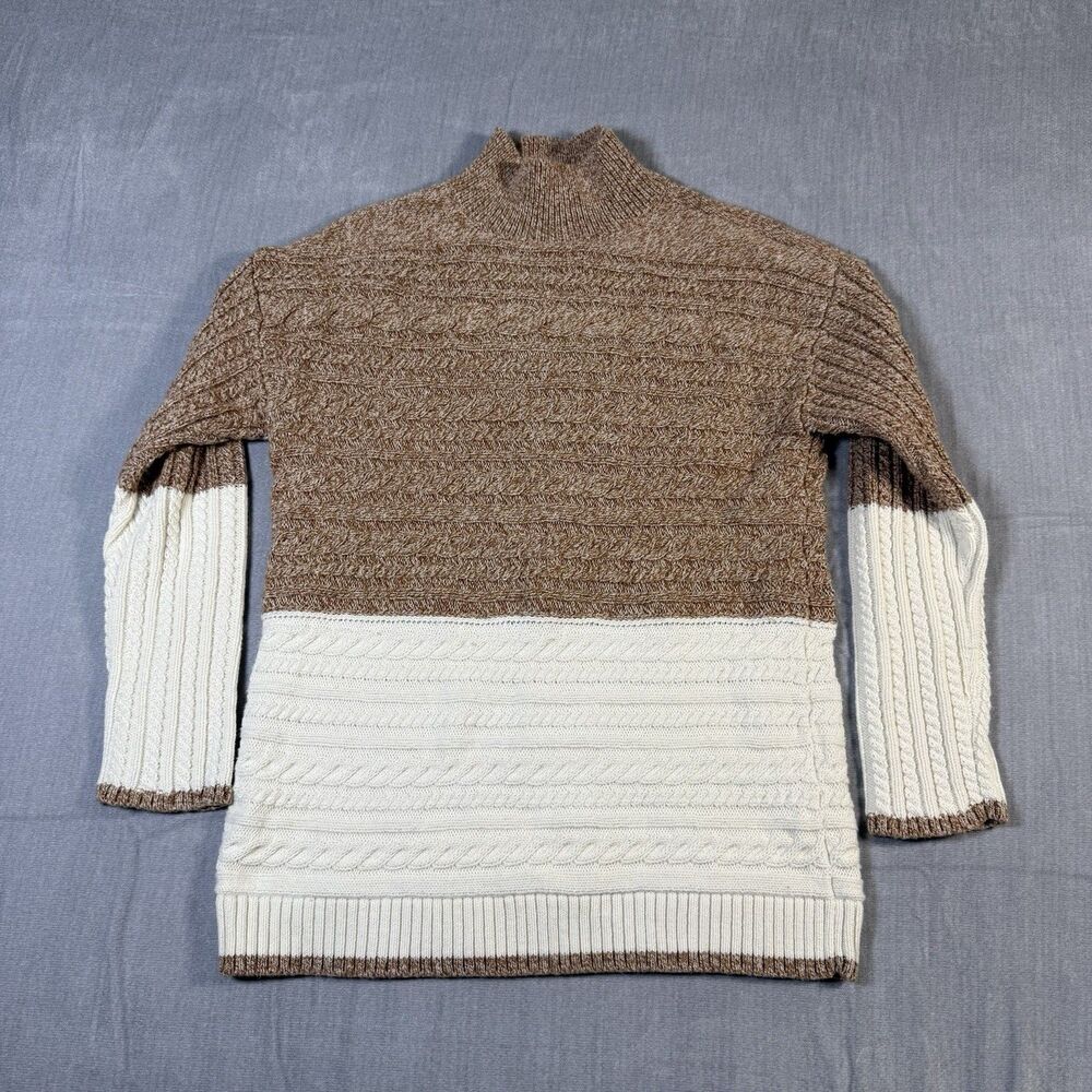 Talbots MARL BLOCK CABLE KNIT MOCKNECK SWEATER Size Medium